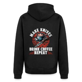 Blade Forging Make Knives Drink Coffee Ironsmith - Unisex Premium Bio Zip Hoodie - Schwarz - Hinten - Nico (187cm)