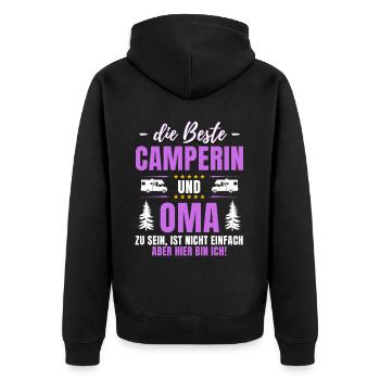 DIE BESTE CAMPERIN & OMA Lustiger Camping - Unisex Premium Bio Zip Hoodie - Schwarz - Hinten - Nico (187cm)