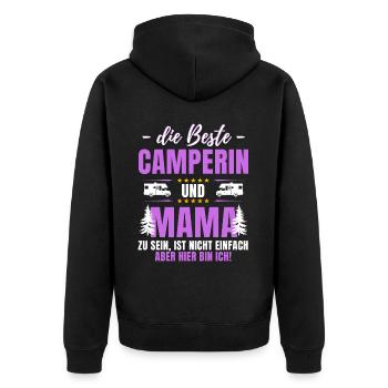 Die Beste Camperin & Mama! Camper Reisen - Unisex Premium Bio Zip Hoodie - Schwarz - Hinten - Nico (187cm)
