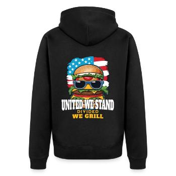 Lustiges Bbq-wortspiel-retro-vintage-hotdog-design - Unisex Premium Bio Zip Hoodie - Schwarz - Hinten - Nico (187cm)