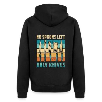 Blade Forging No Spoons Left Knife Making Retro - Unisex Premium Organic Zip Hoodie - black - Back - Nico (187cm)