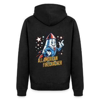 All American Firecracker Retro Vintage Design - Unisex Premium Bio Zip Hoodie - Schwarz - Hinten - Nico (187cm)