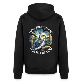 Nymphensittich Sprüche - Unisex Premium Bio Zip Hoodie - Schwarz - Hinten - Nico (187cm)