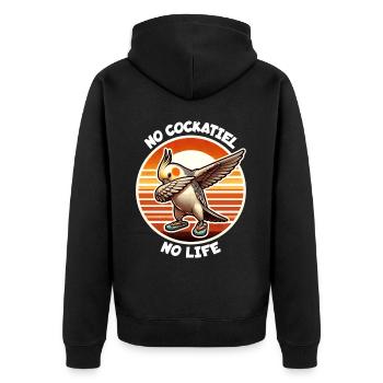 Nymphensittich Spruch - Unisex Premium Bio Zip Hoodie - Schwarz - Hinten - Nico (187cm)