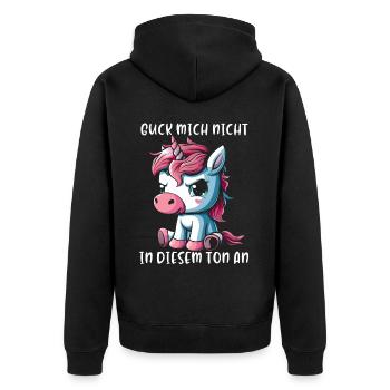 Ne me regarde pas sur ce ton - Veste à capuche bio Premium Unisexe - noir - Dos - Nico (187cm)
