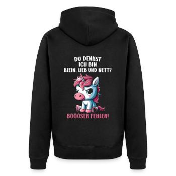Do I think I'm small, sweet and nice? Bad mistake - Unisex Premium Organic Zip Hoodie - black - Back - Nico (187cm)