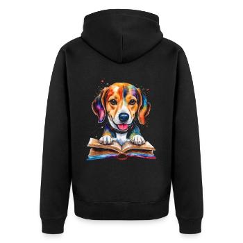 Beagle Reading Book Dog Funny Animal Design Print - Unisex Premium Organic Zip Hoodie - black - Back - Nico (187cm)
