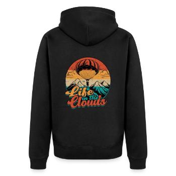Paragliding Paraglider Gleiter Life In The Clouds - Unisex Premium Bio Zip Hoodie - Schwarz - Hinten - Nico (187cm)