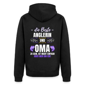 Anglerin Angel Angeln Fischen Fischerin Anglerin - Unisex Premium Bio Zip Hoodie - Schwarz - Hinten - Nico (187cm)