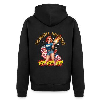 Feuerwerkskörper Mädchen Retro Vintage Design - Unisex Premium Bio Zip Hoodie - Schwarz - Hinten - Nico (187cm)