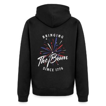 Brings the boom since 1776 retro vintage design - Unisex Premium Organic Zip Hoodie - black - Back - Nico (187cm)