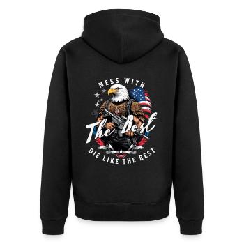 Mess With Best Funny Freedom Design 4. Juli - Unisex Premium Bio Zip Hoodie - Schwarz - Hinten - Nico (187cm)