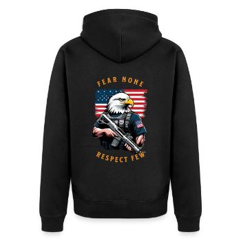 Fear no one, respect few. 4 July - Unisex Premium Organic Zip Hoodie - black - Back - Nico (187cm)