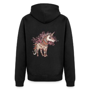 Einhörner Einhorn Schamane Natur Wald indianisch - Unisex Premium Bio Zip Hoodie - Schwarz - Hinten - Nico (187cm)