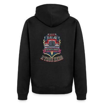 Feuerwehrmann-Opa Ein wahrer Held - Unisex Premium Bio Zip Hoodie - Schwarz - Hinten - Nico (187cm)