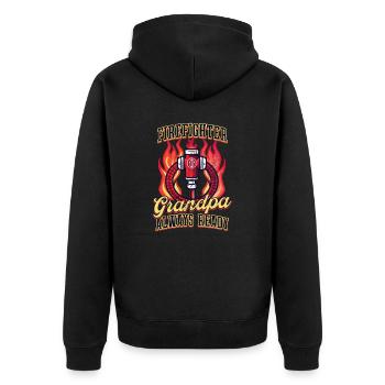Firefighter Grandpa Always Ready - Unisex Premium Organic Zip Hoodie - black - Back - Nico (187cm)