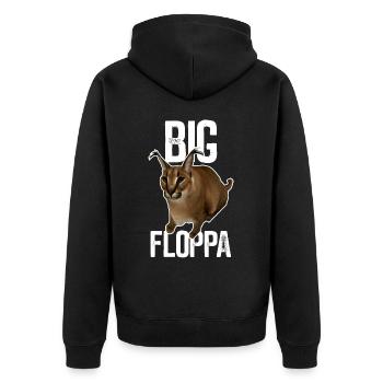 Großer Floppa Karakal Katze Meme - Unisex Premium Bio Zip Hoodie - Schwarz - Hinten - Nico (187cm)