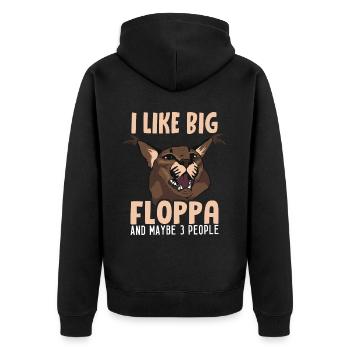 Big Floppa und 3 Leute - Unisex Premium Bio Zip Hoodie - Schwarz - Hinten - Nico (187cm)