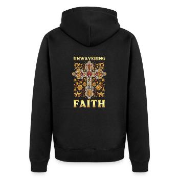 Orthodoxer unerschütterlicher Glaube - Unisex Premium Bio Zip Hoodie - Schwarz - Hinten - Nico (187cm)