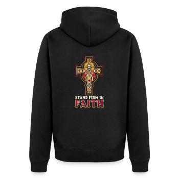 Orthodoxe stehen fest im Glauben - Unisex Premium Bio Zip Hoodie - Schwarz - Hinten - Nico (187cm)