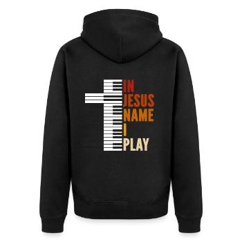 Klavier Christliche Musik Jesus Pianist Gott - Unisex Premium Bio Zip Hoodie - Schwarz - Hinten - Nico (187cm)