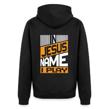 Klavier Christliche Musik Jesus Pianist Gott - Unisex Premium Bio Zip Hoodie - Schwarz - Hinten - Nico (187cm)
