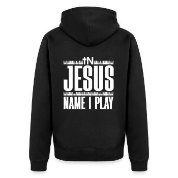 Klavier Christliche Musik Jesus Pianist Gott - Unisex Premium Bio Zip Hoodie - Schwarz - Hinten - Nico (187cm)