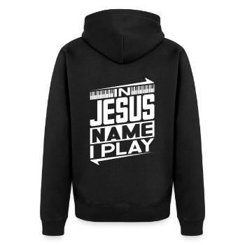 Klavier Christliche Musik Jesus Pianist Gott - Unisex Premium Bio Zip Hoodie - Schwarz - Hinten - Nico (187cm)