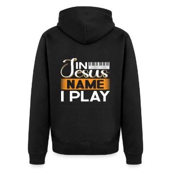 Klavier Christliche Musik Jesus Pianist Gott - Unisex Premium Bio Zip Hoodie - Schwarz - Hinten - Nico (187cm)