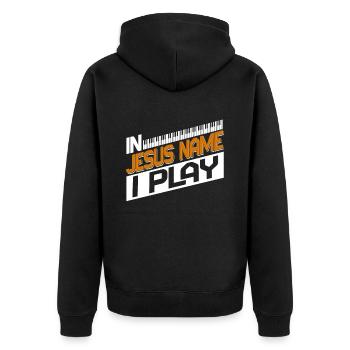Klavier Christliche Musik Jesus Pianist Gott - Unisex Premium Bio Zip Hoodie - Schwarz - Hinten - Nico (187cm)