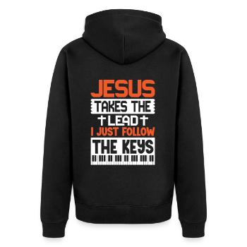 Klavier Christliche Musik Jesus Pianist Gott - Unisex Premium Bio Zip Hoodie - Schwarz - Hinten - Nico (187cm)