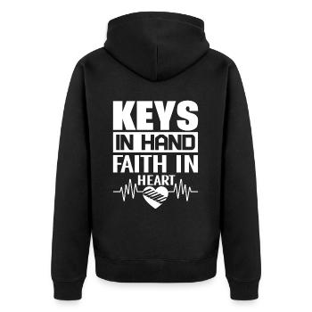 Klavier Christliche Musik Jesus Pianist Gott - Unisex Premium Bio Zip Hoodie - Schwarz - Hinten - Nico (187cm)