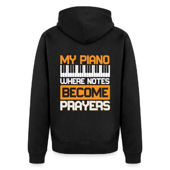 Klavier Christliche Musik Jesus Pianist Gott - Unisex Premium Bio Zip Hoodie - Schwarz - Hinten - Nico (187cm)