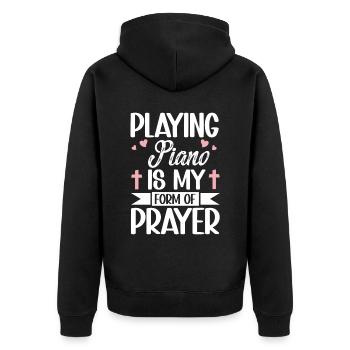 Klavier Christliche Musik Jesus Pianist Gott - Unisex Premium Bio Zip Hoodie - Schwarz - Hinten - Nico (187cm)