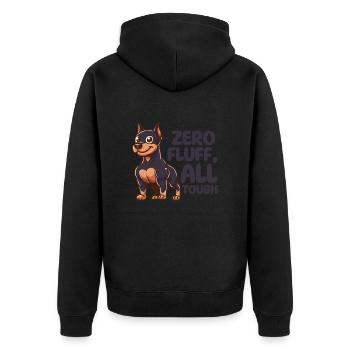Null Flusen, alles zäh - Dobermann Hund - Unisex Premium Bio Zip Hoodie - Schwarz - Hinten - Nico (187cm)