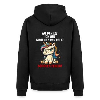 You think I'm small, sweet and nice, bad mistake - Unisex Premium Organic Zip Hoodie - black - Back - Nico (187cm)