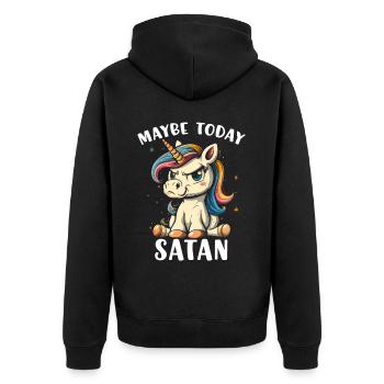 Maybe Today Satan - Unisex Premium Bio Zip Hoodie - Schwarz - Hinten - Nico (187cm)