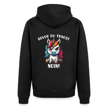 Before You Ask No - Unisex Premium Organic Zip Hoodie - black - Back - Nico (187cm)