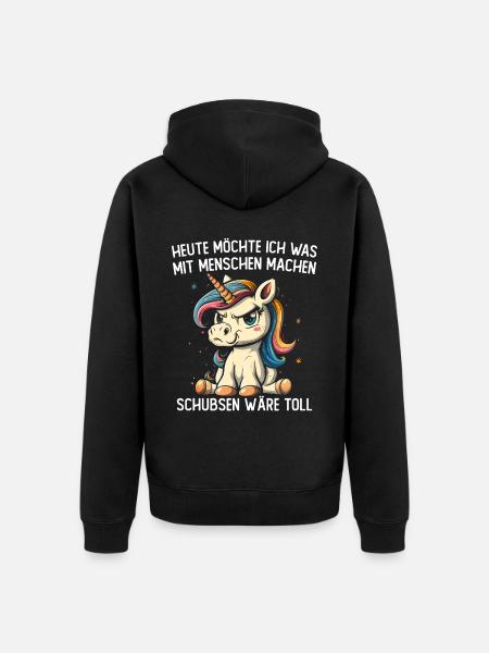 Schubsen Wäre Toll Einhorn - Unisex Premium Bio Zip Hoodie - Schwarz