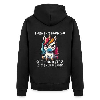 J’aimerais être une licorne pour pouvoir poignarder des idiots - Veste à capuche bio Premium Unisexe - noir - Dos - Nico (187cm)