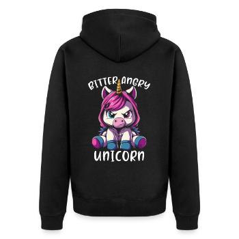 Licorne en colère amère - Veste à capuche bio Premium Unisexe - noir - Dos - Nico (187cm)