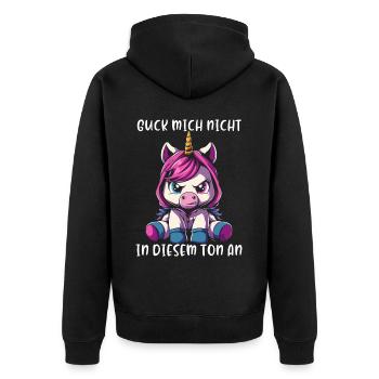 Ne me regarde pas sur ce ton - Veste à capuche bio Premium Unisexe - noir - Dos - Nico (187cm)