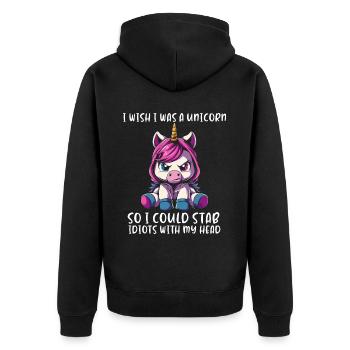 I Wish Was A Unicorn - Unisex Premium Bio Zip Hoodie - Schwarz - Hinten - Nico (187cm)