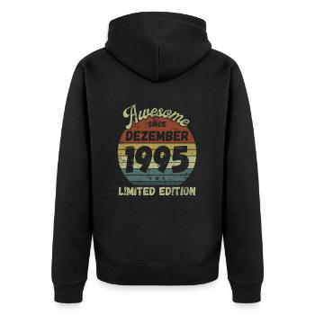 Awesome since December 1995 - Geburtstag - Unisex Premium Bio Zip Hoodie - Schwarz - Hinten - Nico (187cm)