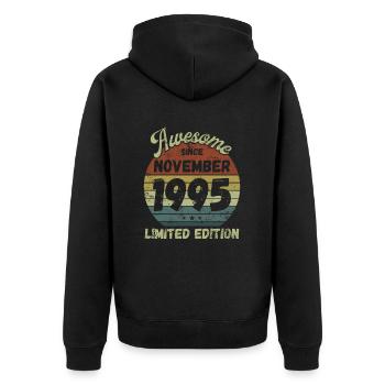 Awesome since November 1995 - Geburtstag - Unisex Premium Bio Zip Hoodie - Schwarz - Hinten - Nico (187cm)