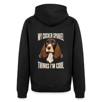 Mein Cocker Spaniel findet mich cool - Unisex Premium Bio Zip Hoodie - Schwarz - Hinten - Nico (187cm)