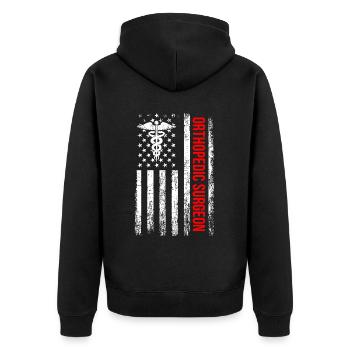 Ortho surgeon, Nurse Doctor assistant orthopedic - Unisex Premium Bio Zip Hoodie - Schwarz - Hinten - Nico (187cm)