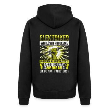 Elektriker Wir lösen Probleme – Stolz und Humor - Unisex Premium Bio Zip Hoodie - Schwarz - Hinten - Nico (187cm)