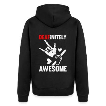 Deaf Pride ASL Gebärdensprache - Unisex Premium Bio Zip Hoodie - Schwarz - Hinten - Nico (187cm)