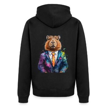 Capybara Anzug Capy Bunt Tier Design Print - Unisex Premium Bio Zip Hoodie - Schwarz - Hinten - Nico (187cm)
